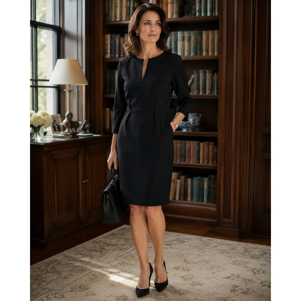 Nellie Partow Black Italian Fabric Sheath Dress Size 2 Made‎ in USA